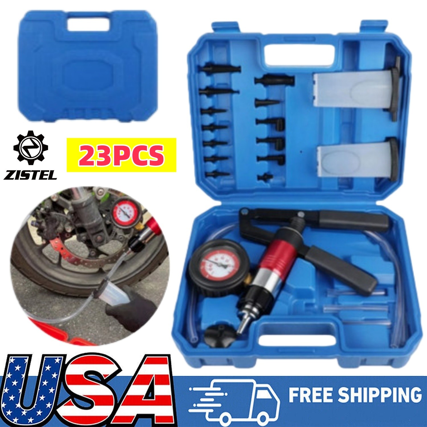 Hand Held Vacuum Pressure Pump Tester Set Brake Fluid Bleeder Bleeding Kit + Box