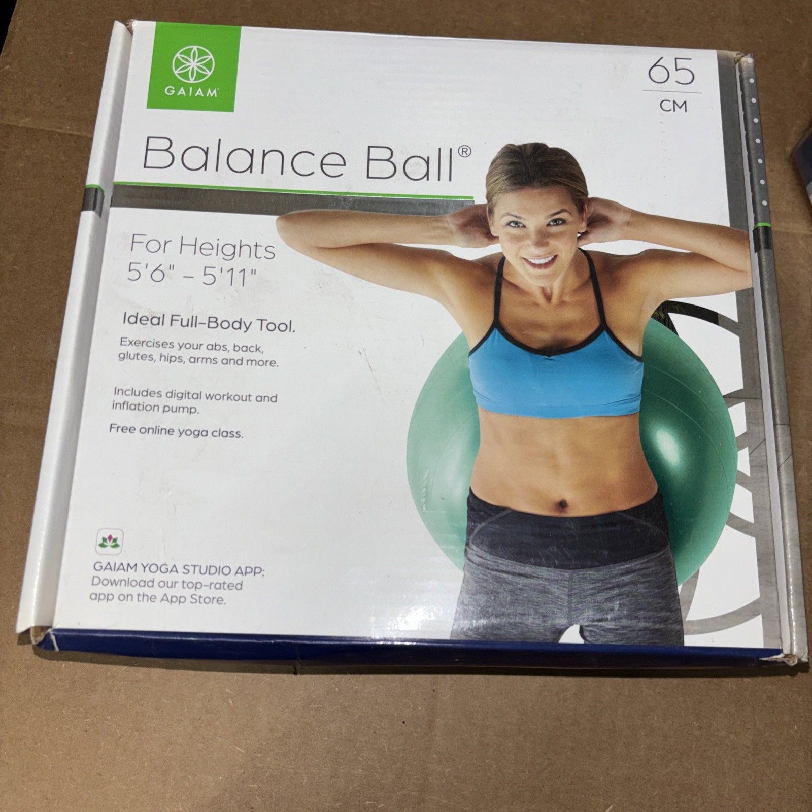 Gaiam Total Body Balance Ball 65cm Height 5'6" - 5'11” Workout & Air Pump