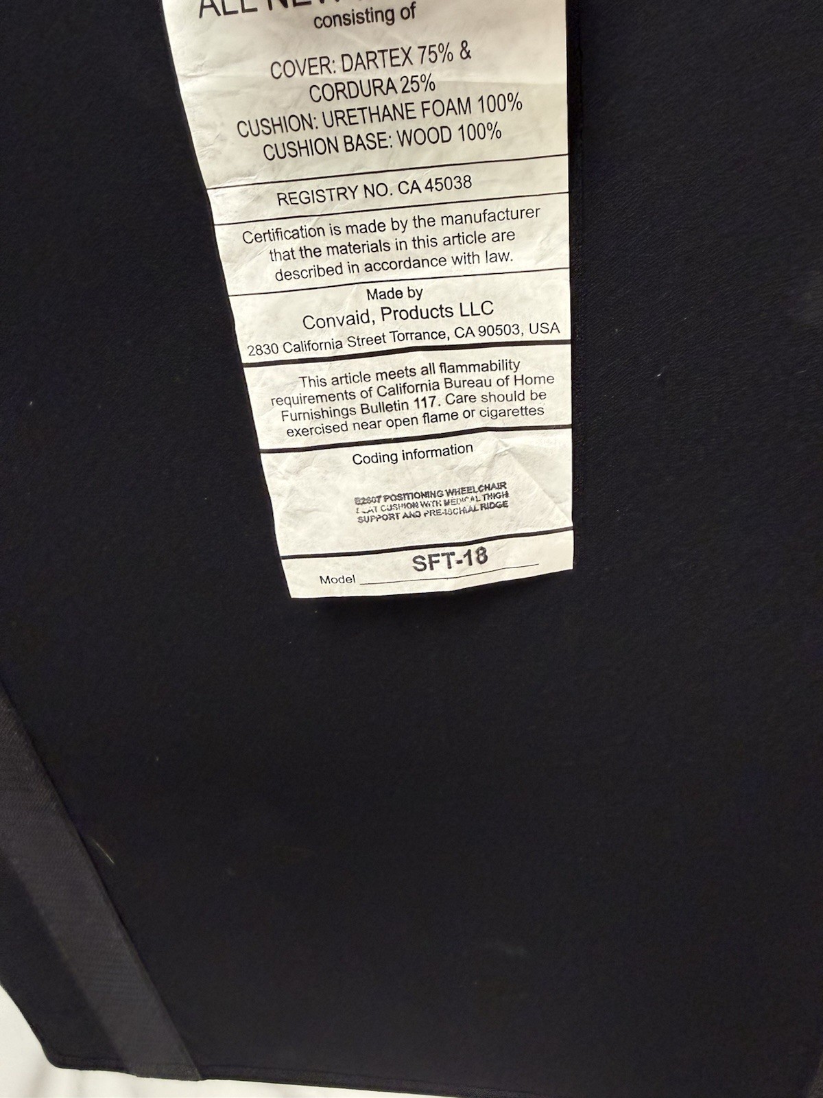Convaid Ez Rider 18 Support Cushion Upholstery Stroller Accessories