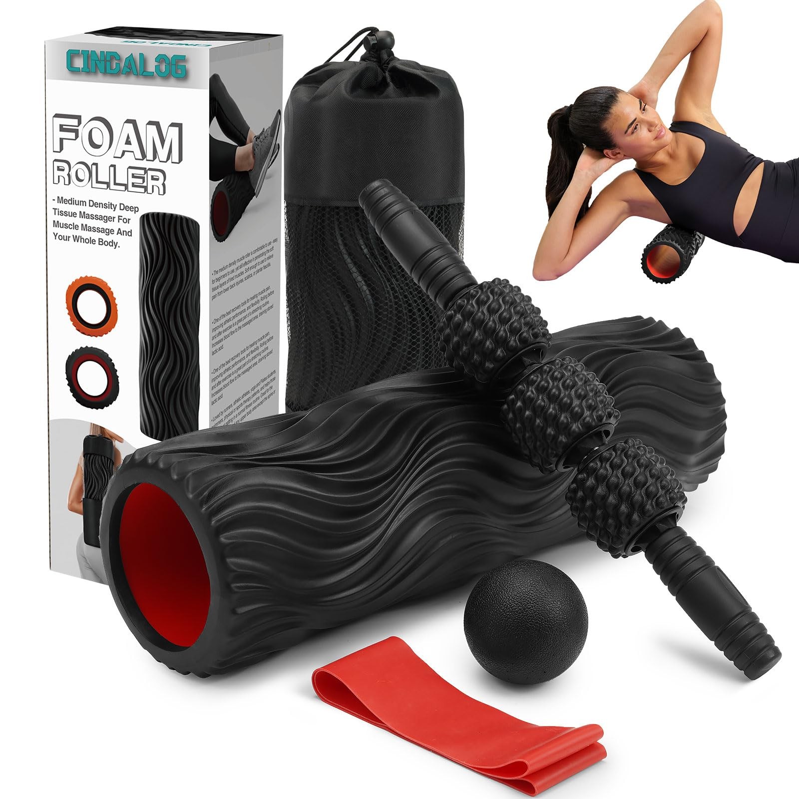 5 in 1 Foam Roller Set - Trigger Point Foam Back Roller, Muscle Roller Stick,...