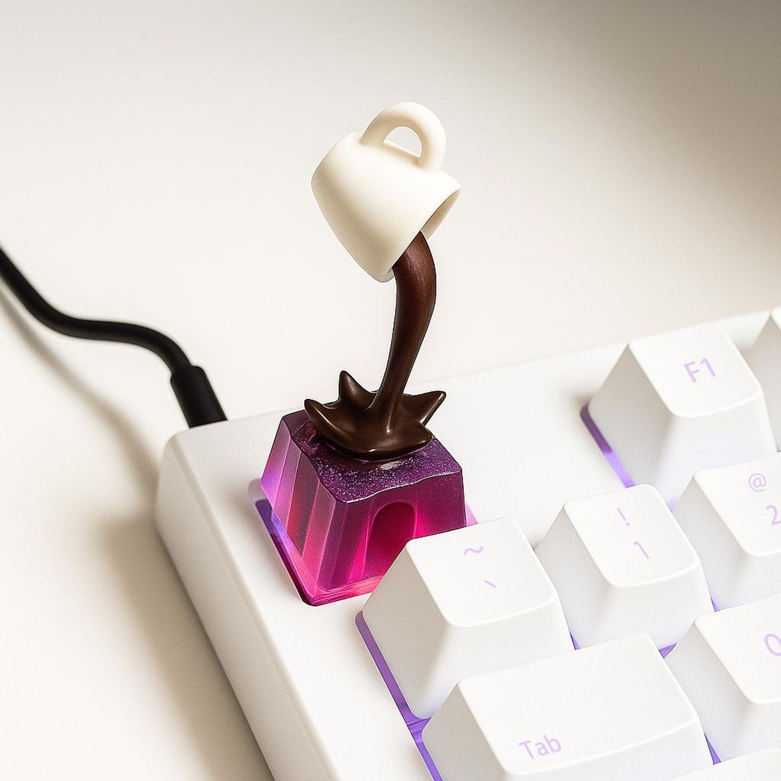 Best Gift for Coffee Addict Friends, Handmade Artisan Keycap, Cute Resin Keycap