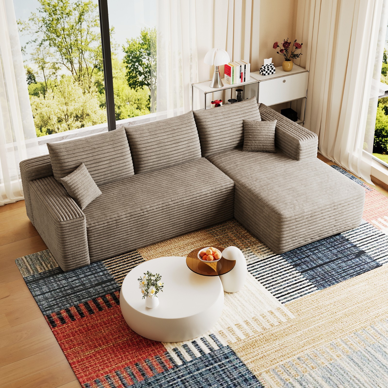 95" Cloud Sectional Couch with L-Shape Chaise Modular Corduroy Sofa Living Room