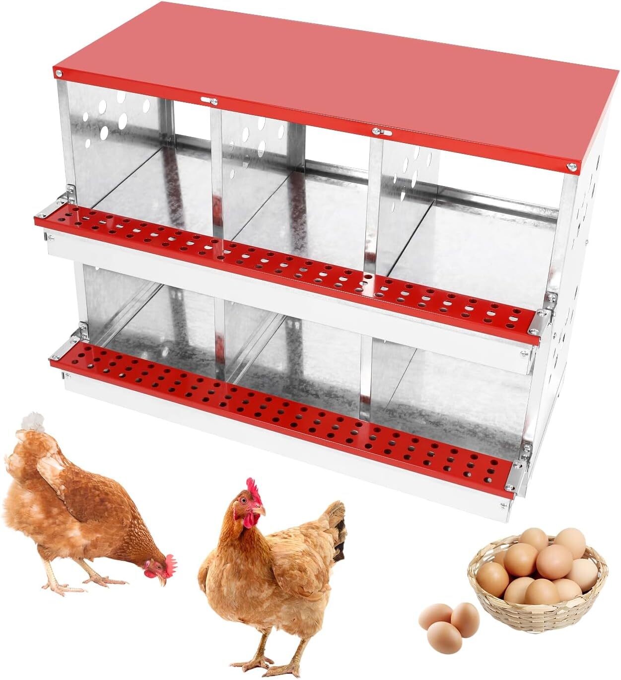 6 Compartment Nesting Boxes for Chickens,Galvanized Steel Chicken Laying Boxes