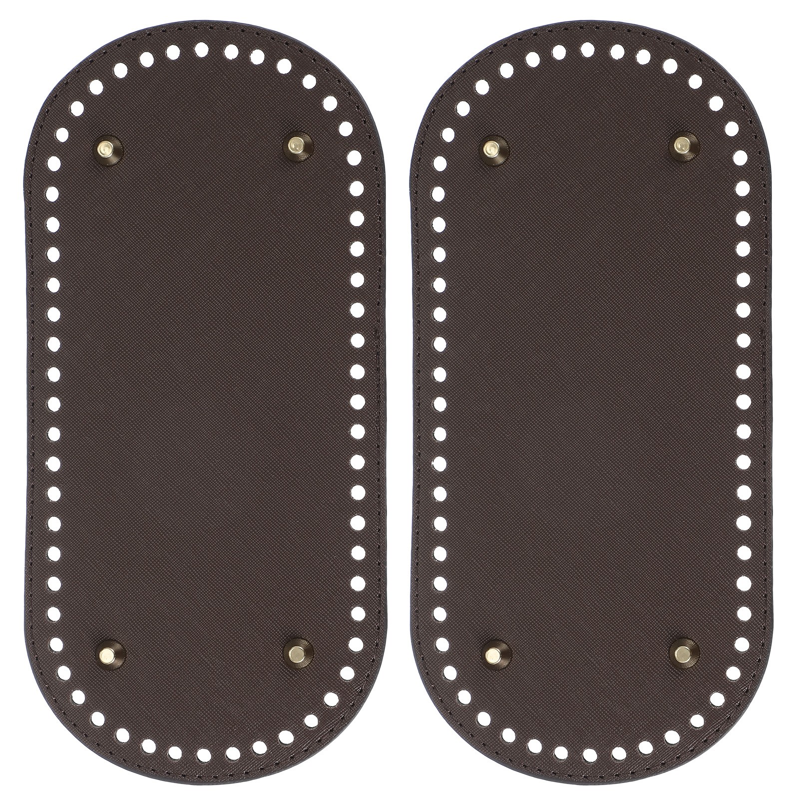 2Pcs Oval PU Leather Bag Bottom Shaper with Holes & Nail 9.8x4.7 Inch Dark Brown