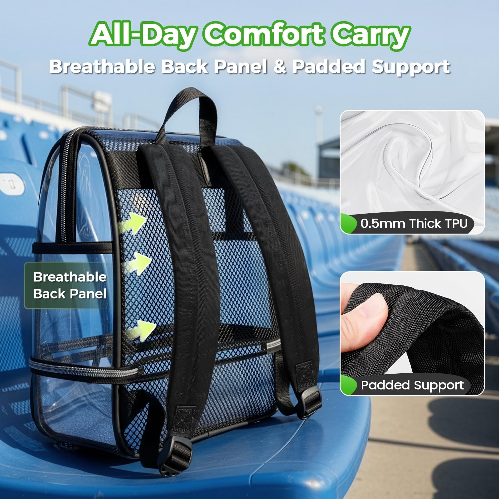 MATEIN CLASSIC TPU Clear Backpack Stadium Approved, Dual-Layer Clear Stadium ...