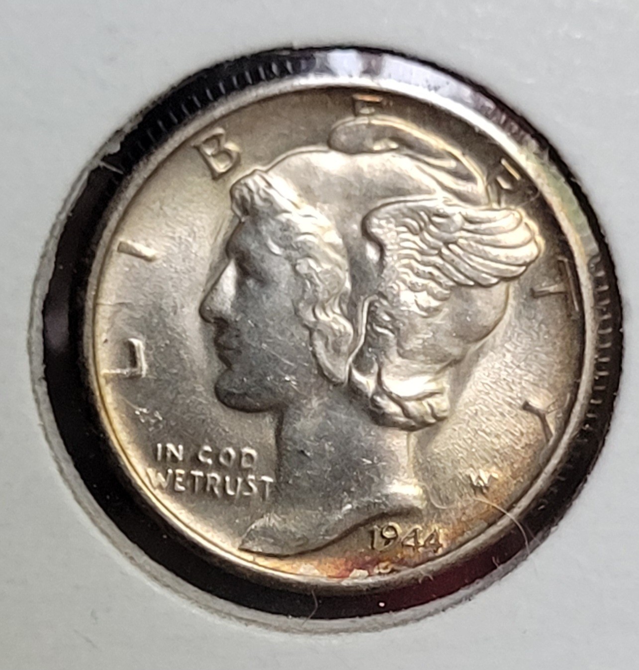 1944 S Silver Mercury Dime  AU/BU light toning on front & back