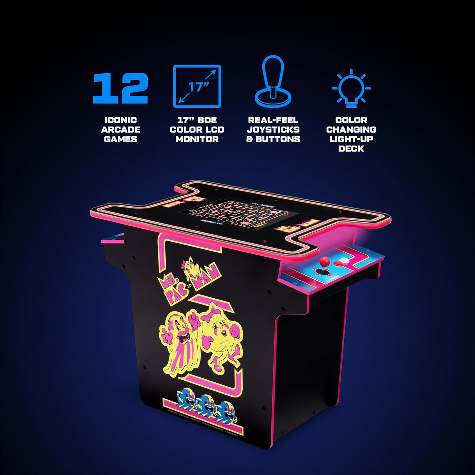 Arcade1Up Ms.PAC-MAN Arcade Cocktail Table 2 Player Control Panel (Open Box)