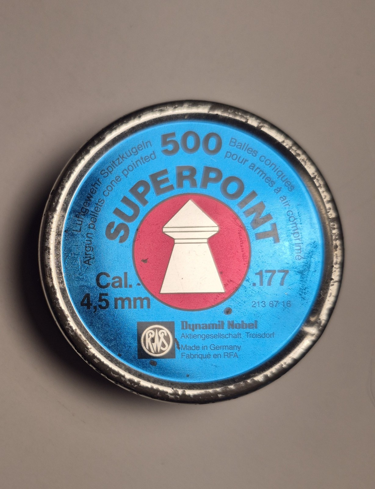 Vintage RWS Superpoint .177 cal 4.5mm pellets 500 ct Dynait Nobel tin
