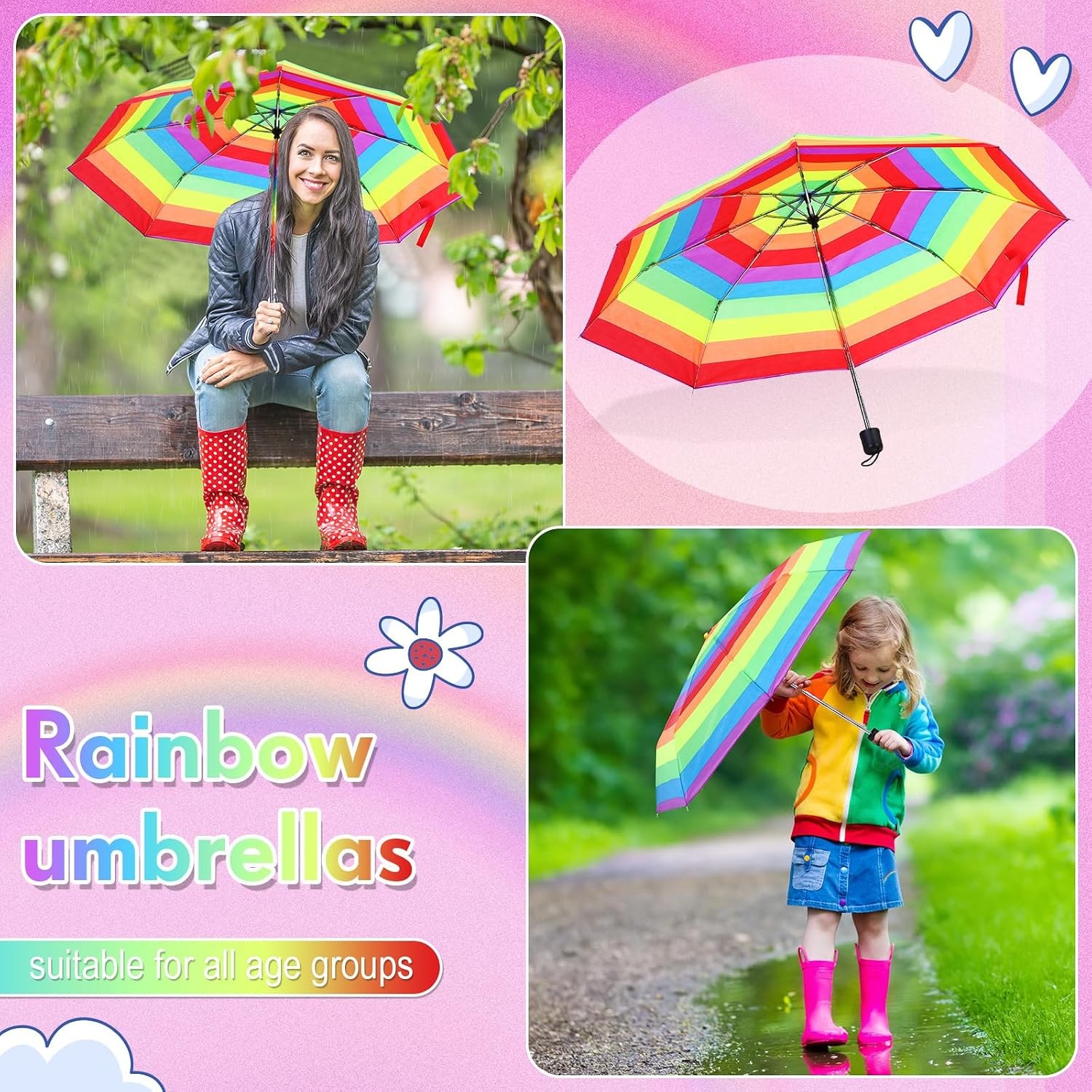 Silkfly 24 Pcs 8 Rib Rainbow Pride Umbrella Bulk Compact Portable Tri Fold