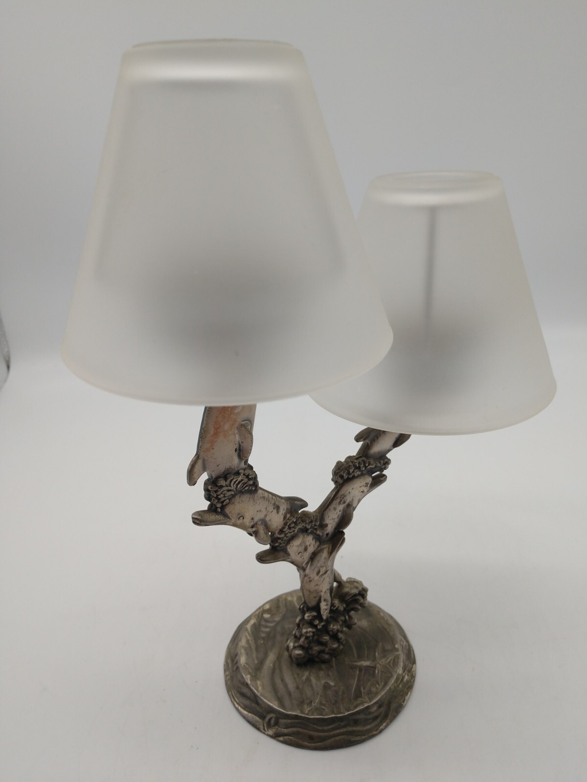 Dolphin Tealight Metal Double Lights Shades 10 inches tall 6 figurines waves