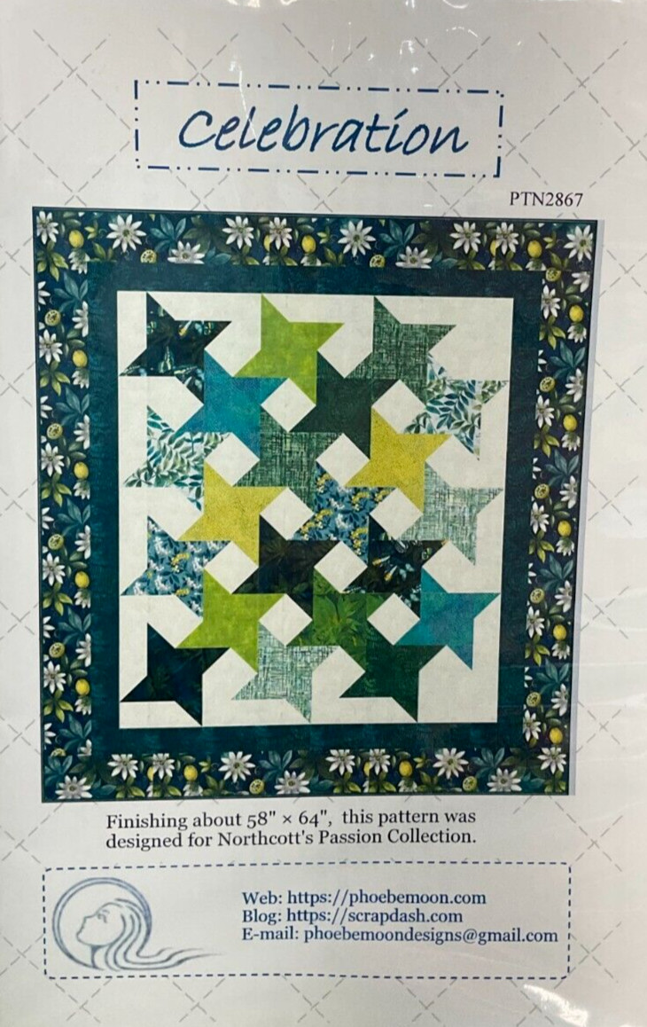 PHOEBE MOON DESIGNS #PTN2867 -CELEBRATION QUILT PATTERN 58"x64"