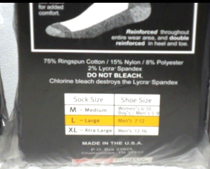 SNAP ON TOOLS USA NEW 6 Pairs Crew Socks Men's BLACK LARGE FREE SHIP MADE IN USA