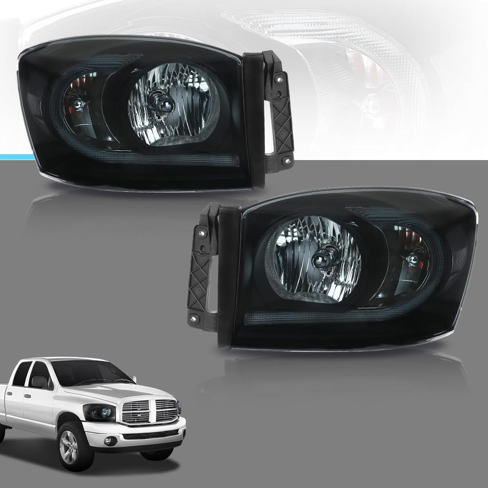 LED Headlights for 06-08 Ram 1500 & 06-09 Ram 2500 3500 Smoky Black Housing
