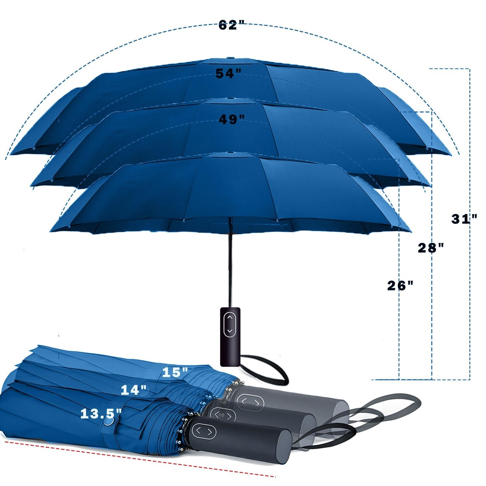 Golf Umbrella 49/54/62 Inch Large Double Canopy Windproof Compact Travel