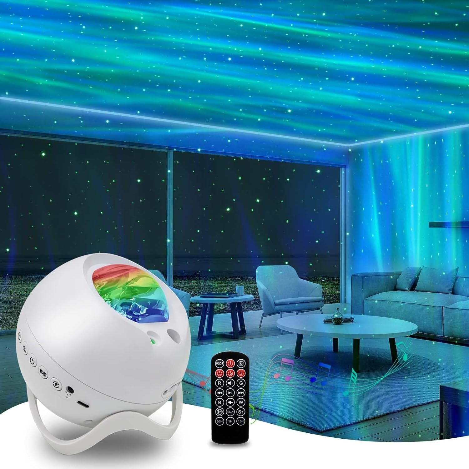 Multi-Mode Northern Lights Projector with 360° Projection & Bluetooth, 5.3in