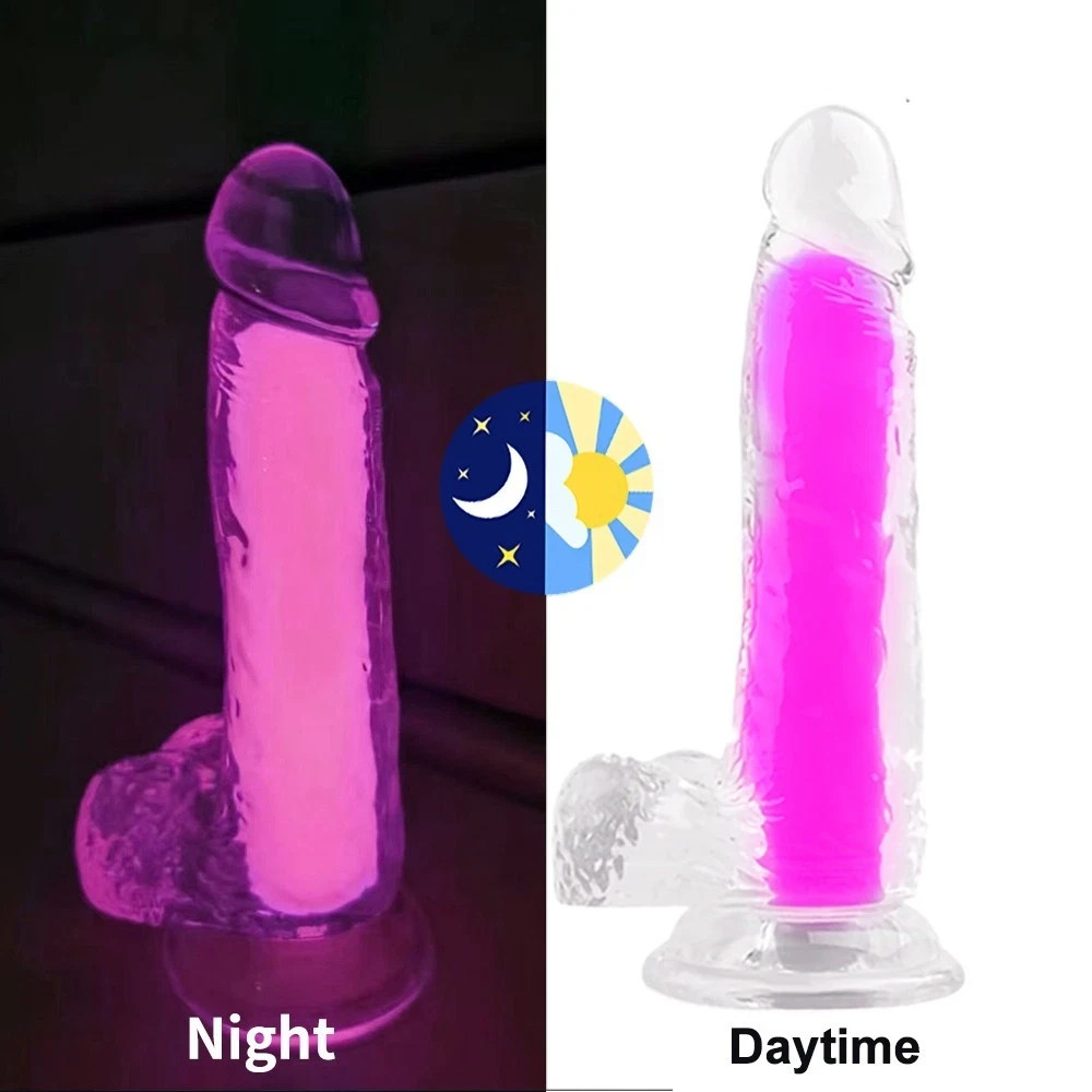 Glow 7.5" Realistic Pink Dildo with Strong Suction Cup TPE Sex Toy for Women Men