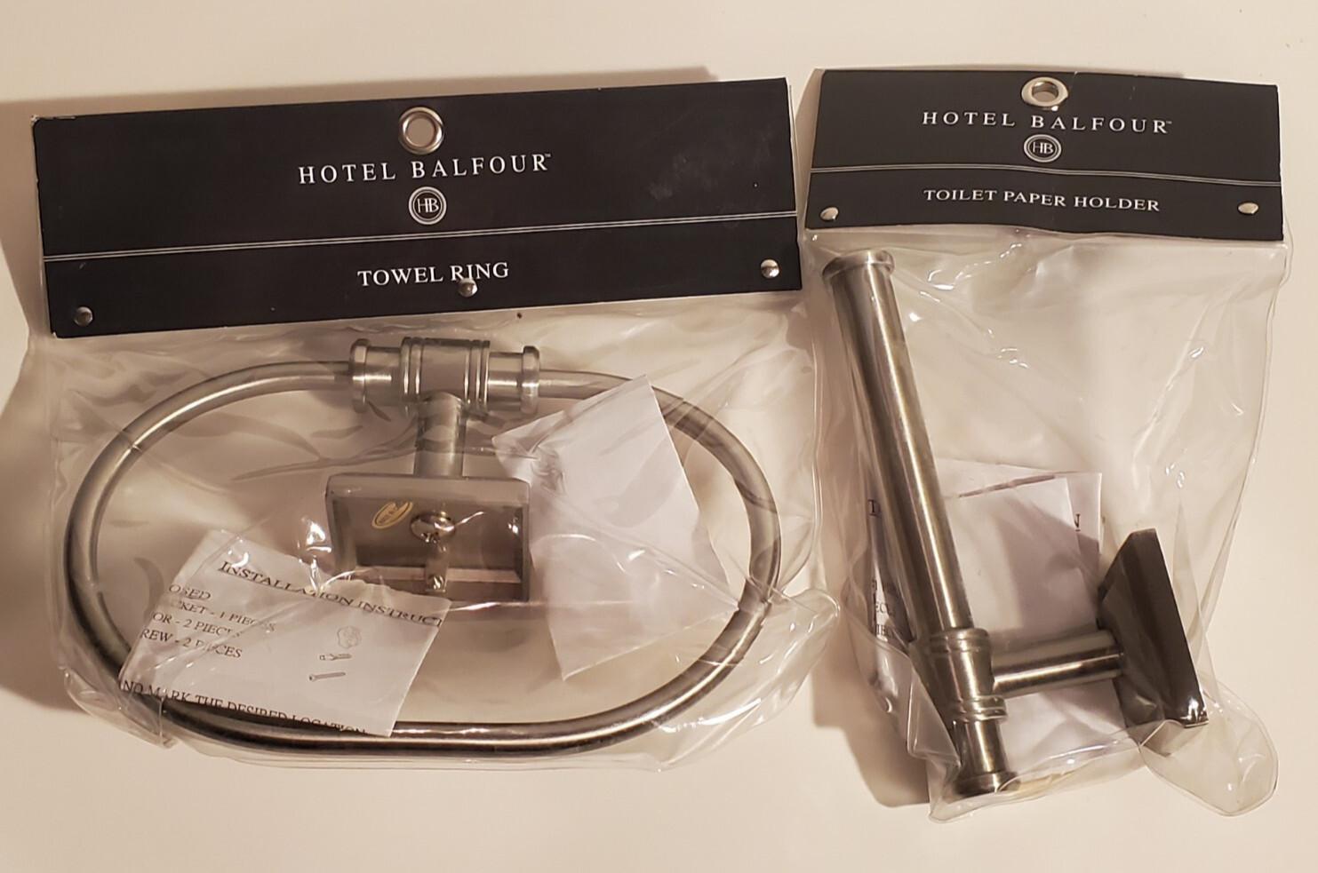 HOTEL BALFOUR BRAND BRUSHED CHROME BATHROOM TOWEL RING & TOILET PAPER HOLDER NIP