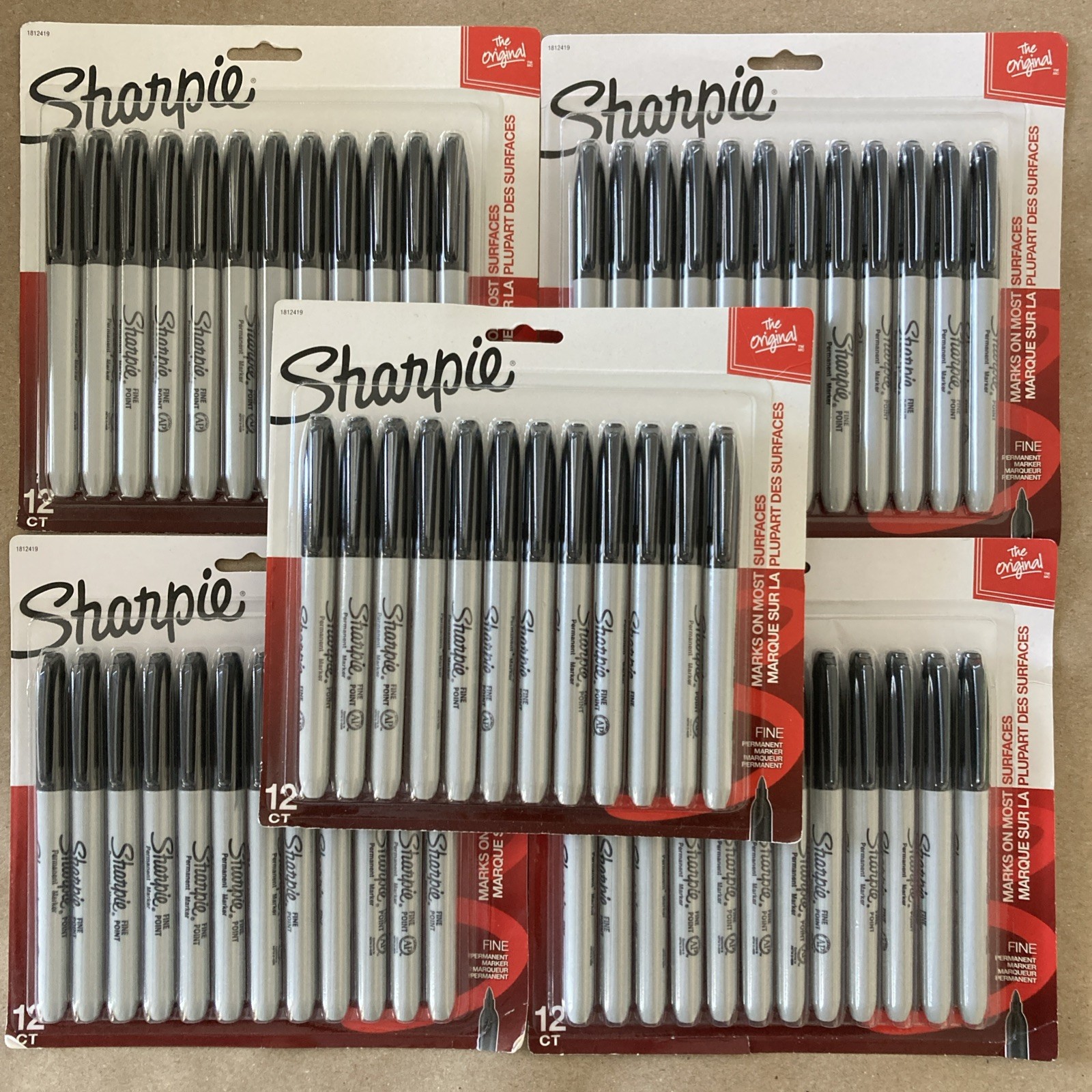 (Lot of 5) 12 Count Sharpie Permanent Markers Fine Point Black ~NEW~ H129