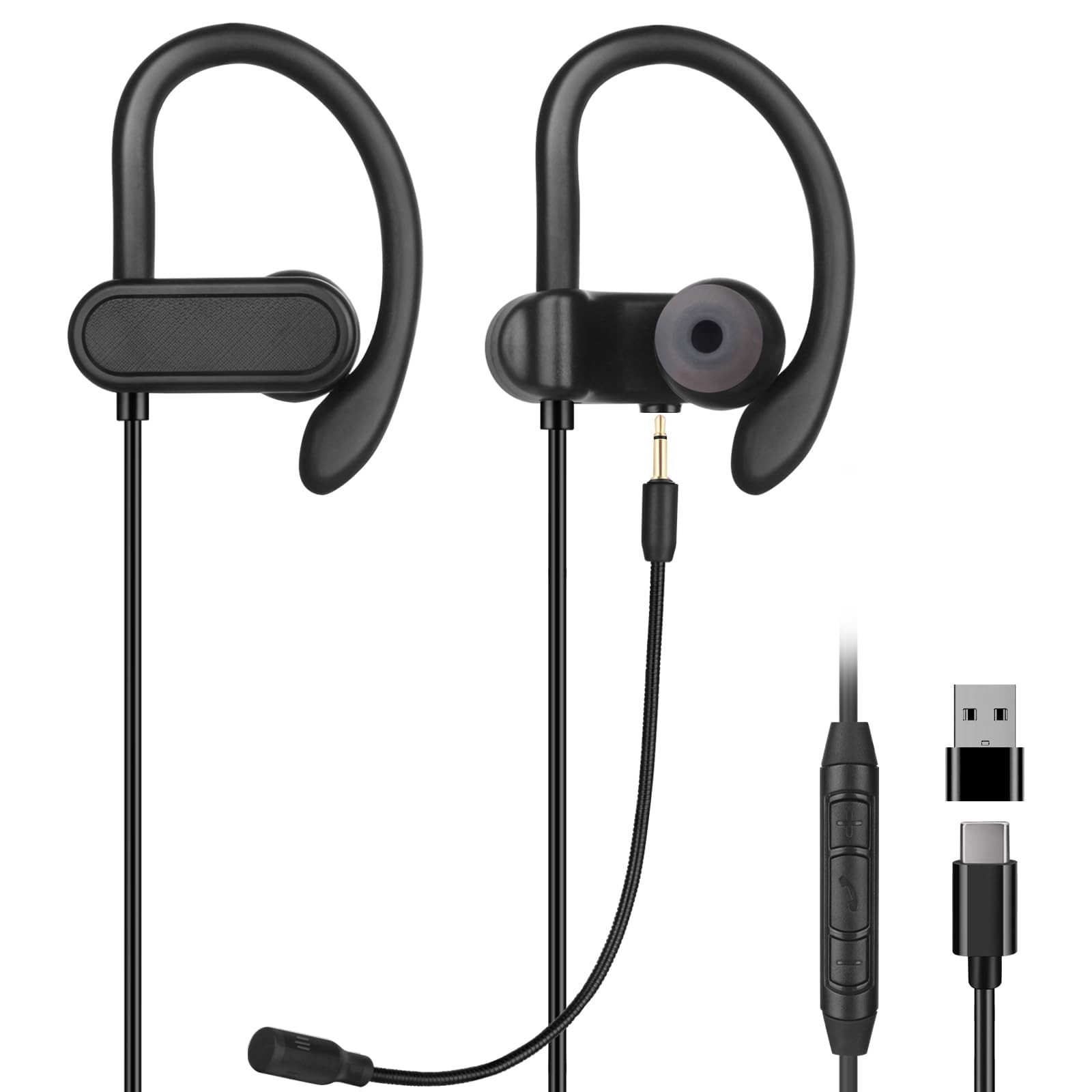 USB C & A Wired Earbuds with Boom Mic for & PC, Ideal for & Work
