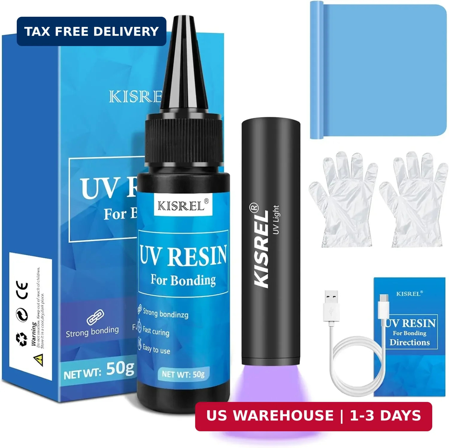 KISREL 50g UV Resin Kit with Light, Fast Curing & Bonding in Seconds, 50g UV Res