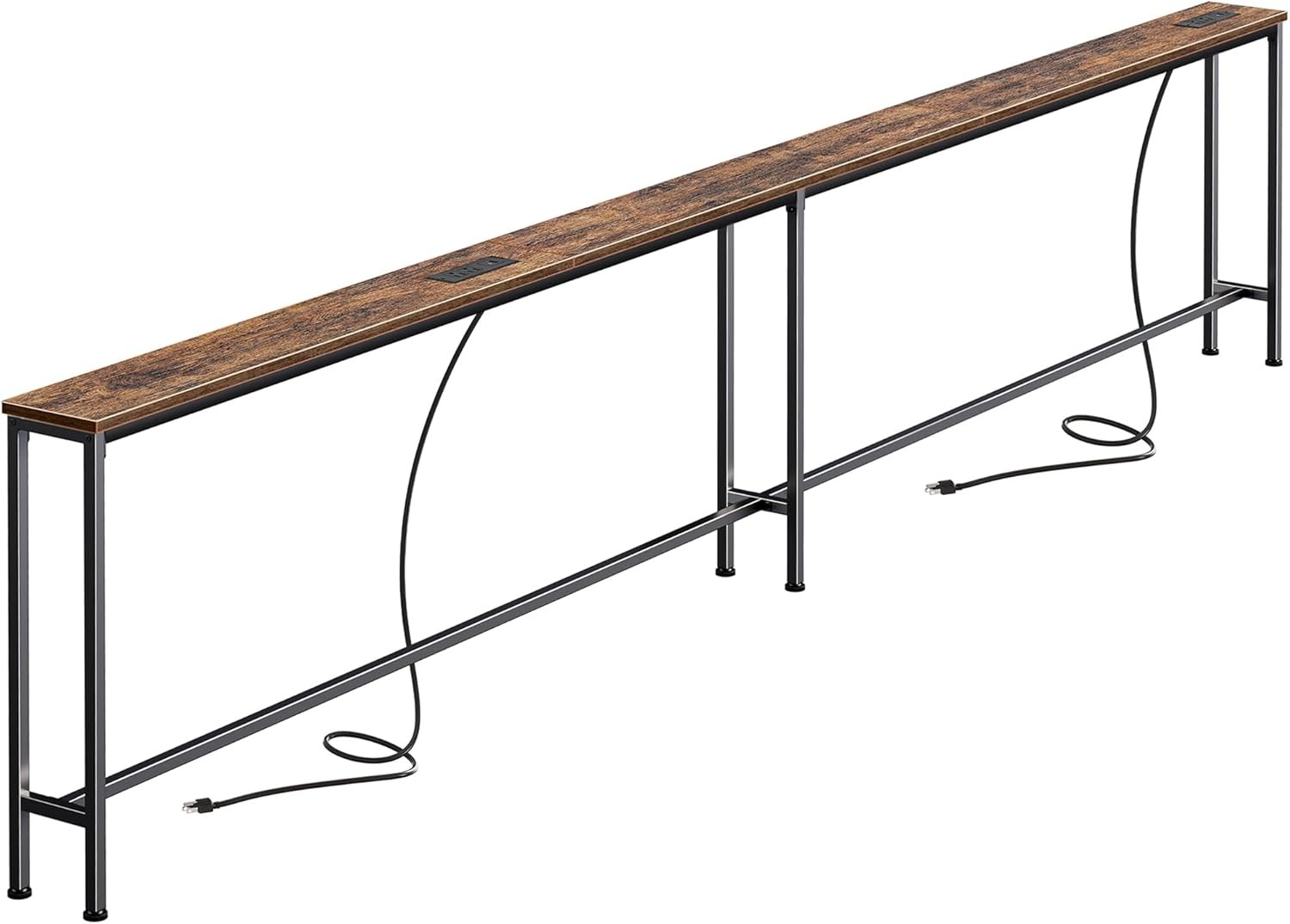 110.2 Inch Sofa Table with 2 Power Outlets and USB-C Port, 5.9 Inch Narrow