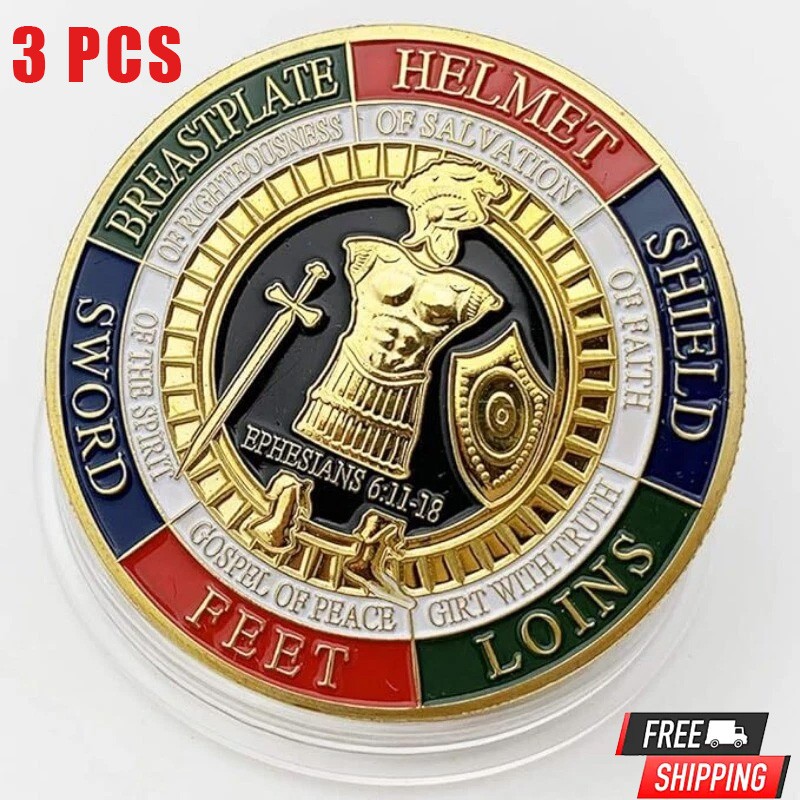 3Pcs Put on The Whole Armor of God Commemorative Challenge Coin Collection Gift