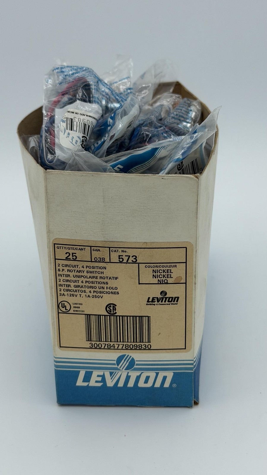 Leviton 573 Rotary Switch 2 Circuit 4 Position 3A 125V AC Silver Lot Of 25