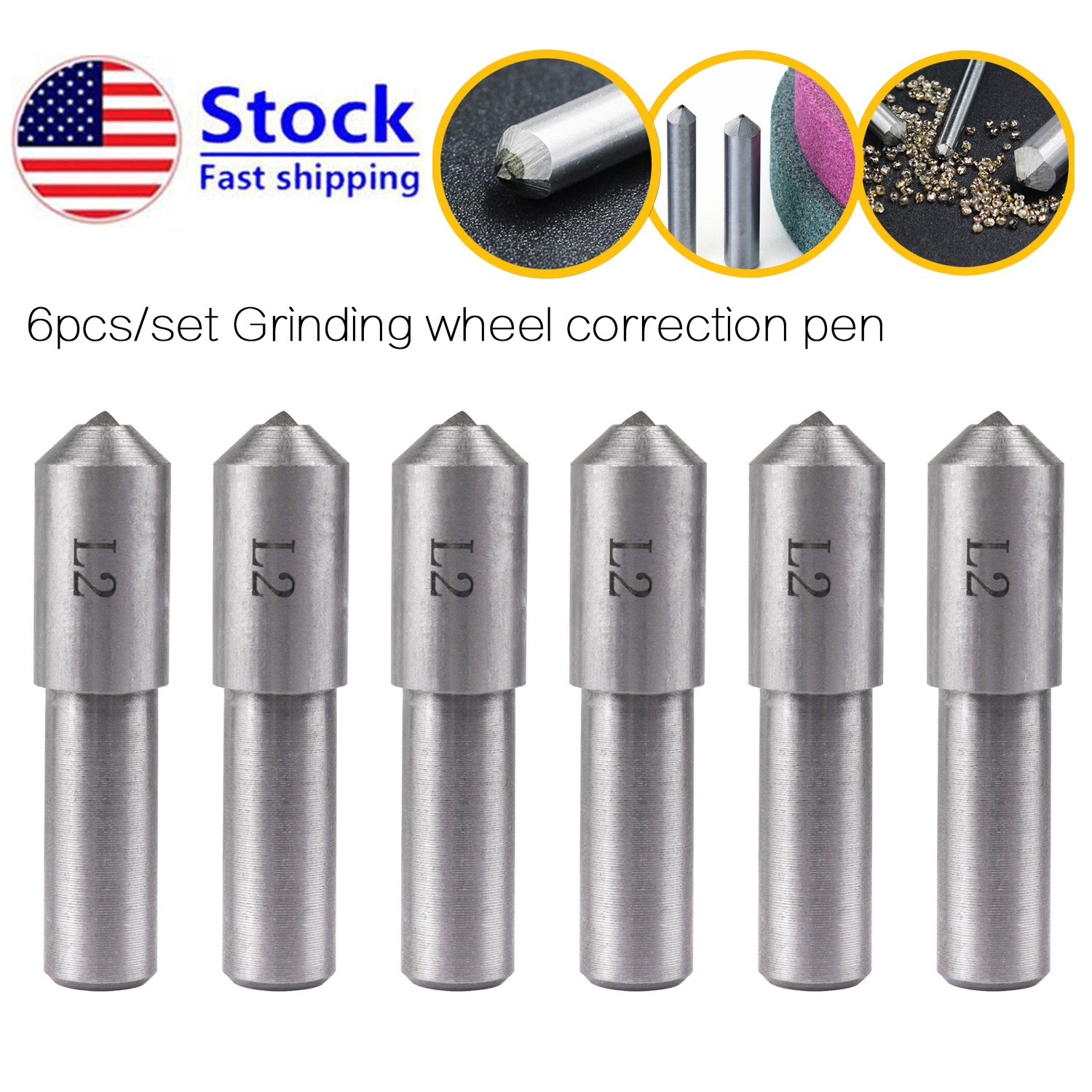 6x 11mm End Dia Single Point Diamond Dresser Grinding Wheel Disc Dressing Pen US
