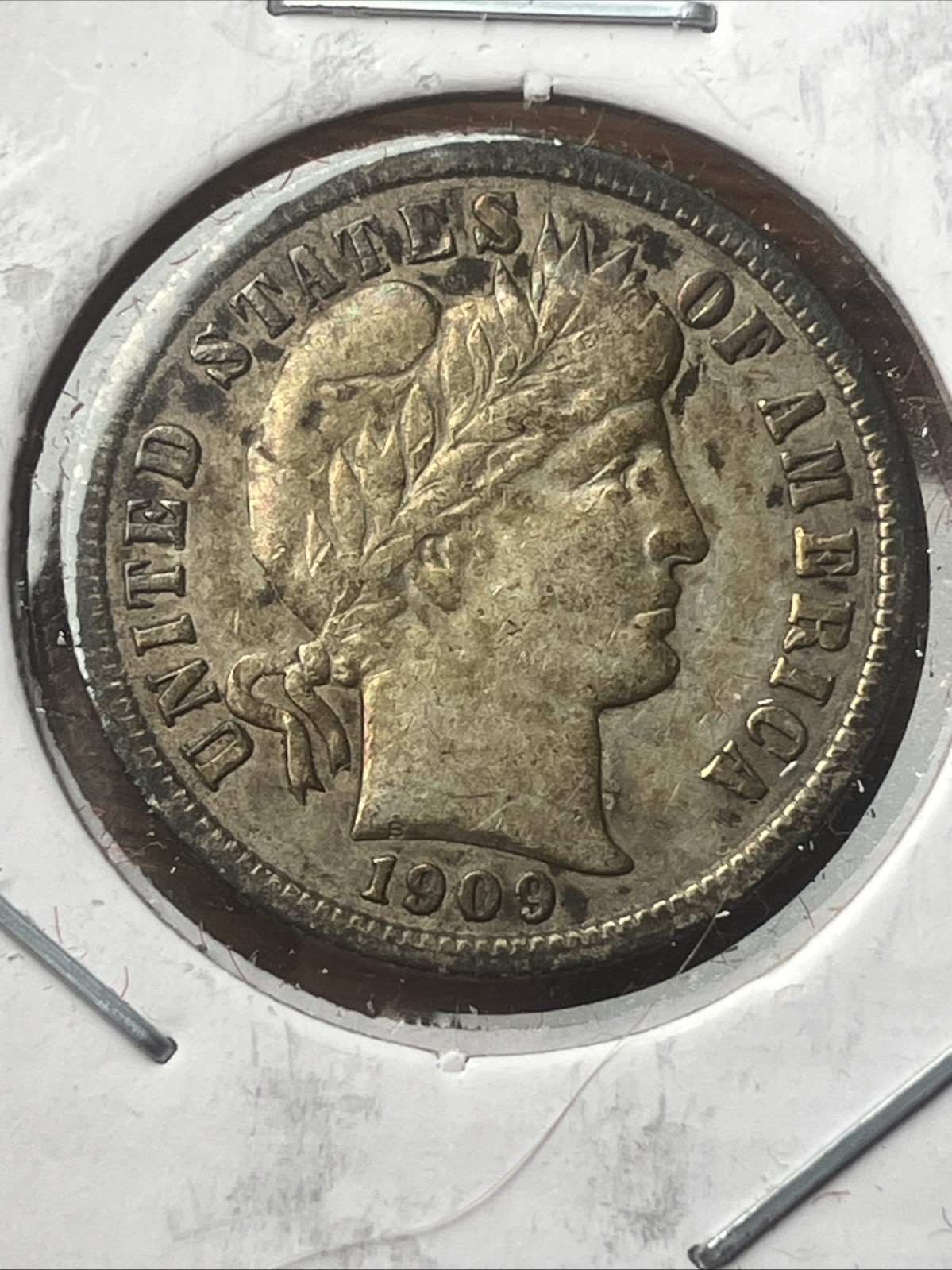 1909-P Silver Barber Dime With Toning