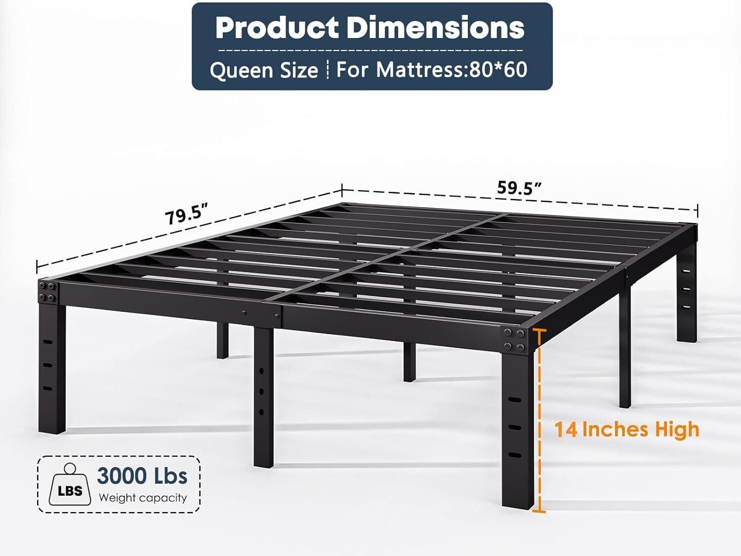 Bed Frame Queen 14 Inch Metal Platform Bed-Frame No Box Spring Needed Heavy Duty