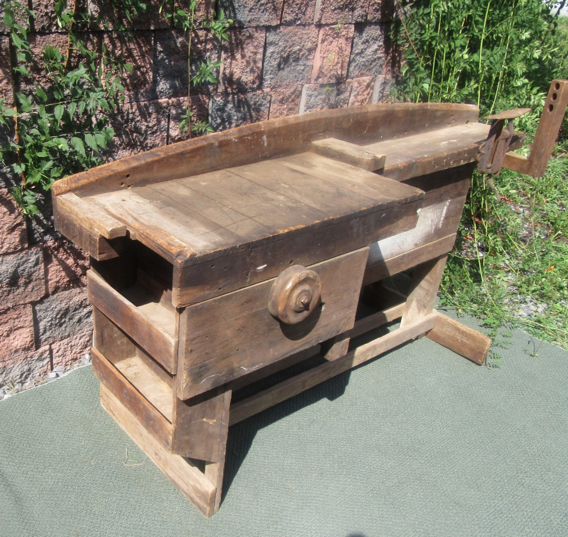 Antique Wood Carpenters Tool Workshop Saw Sharpening Work Bench Workbench
