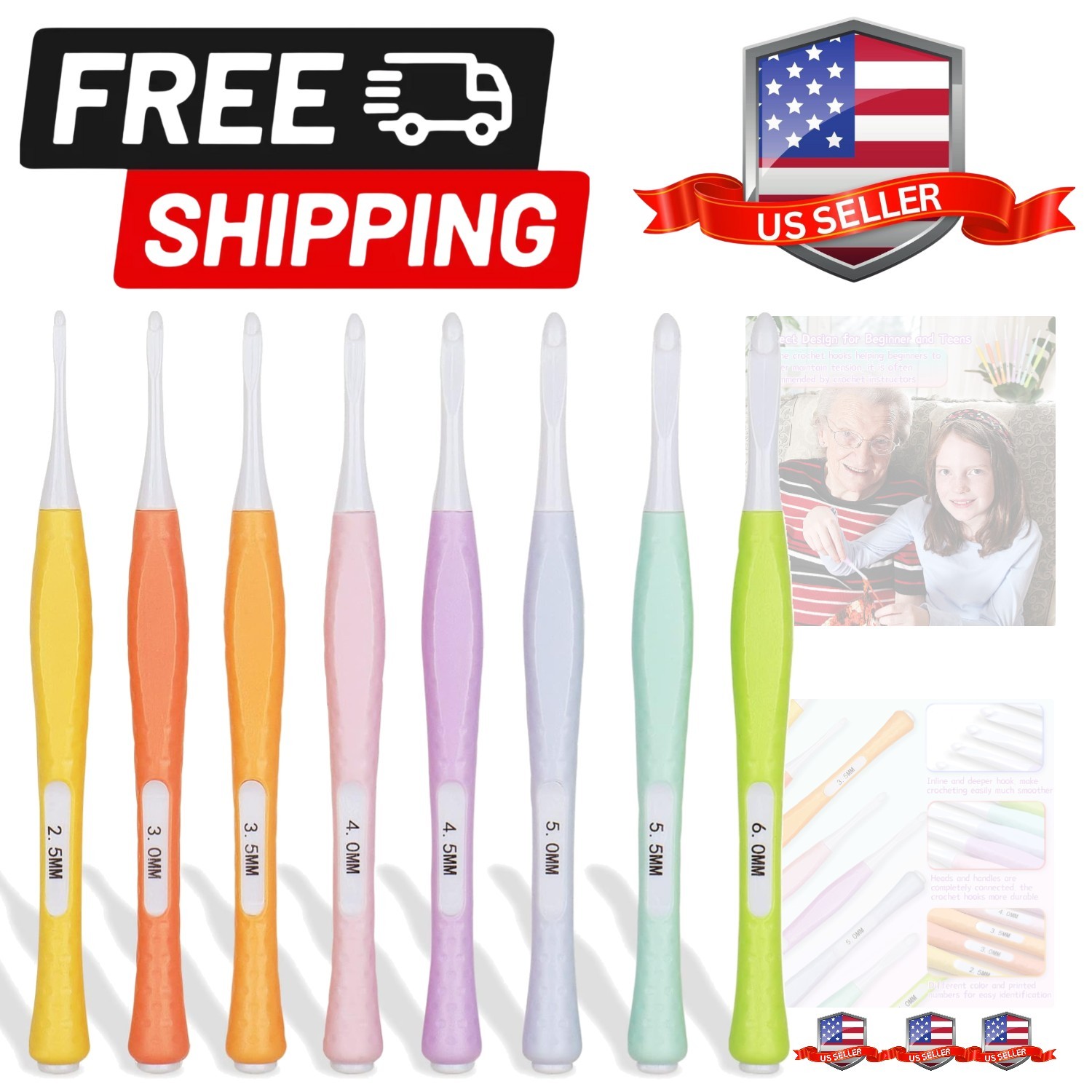 8 Pcs Inline Crochet Hooks Set, Ergonomic Non Slip Crochet Hook for Crochetin...