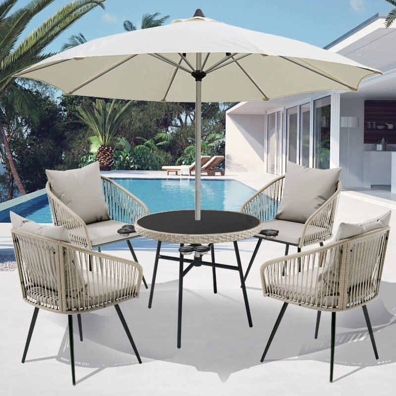 VIXLON 5 Piece Outdoor Dining Set PatioTable and Chairs Wicker Furniture Sets