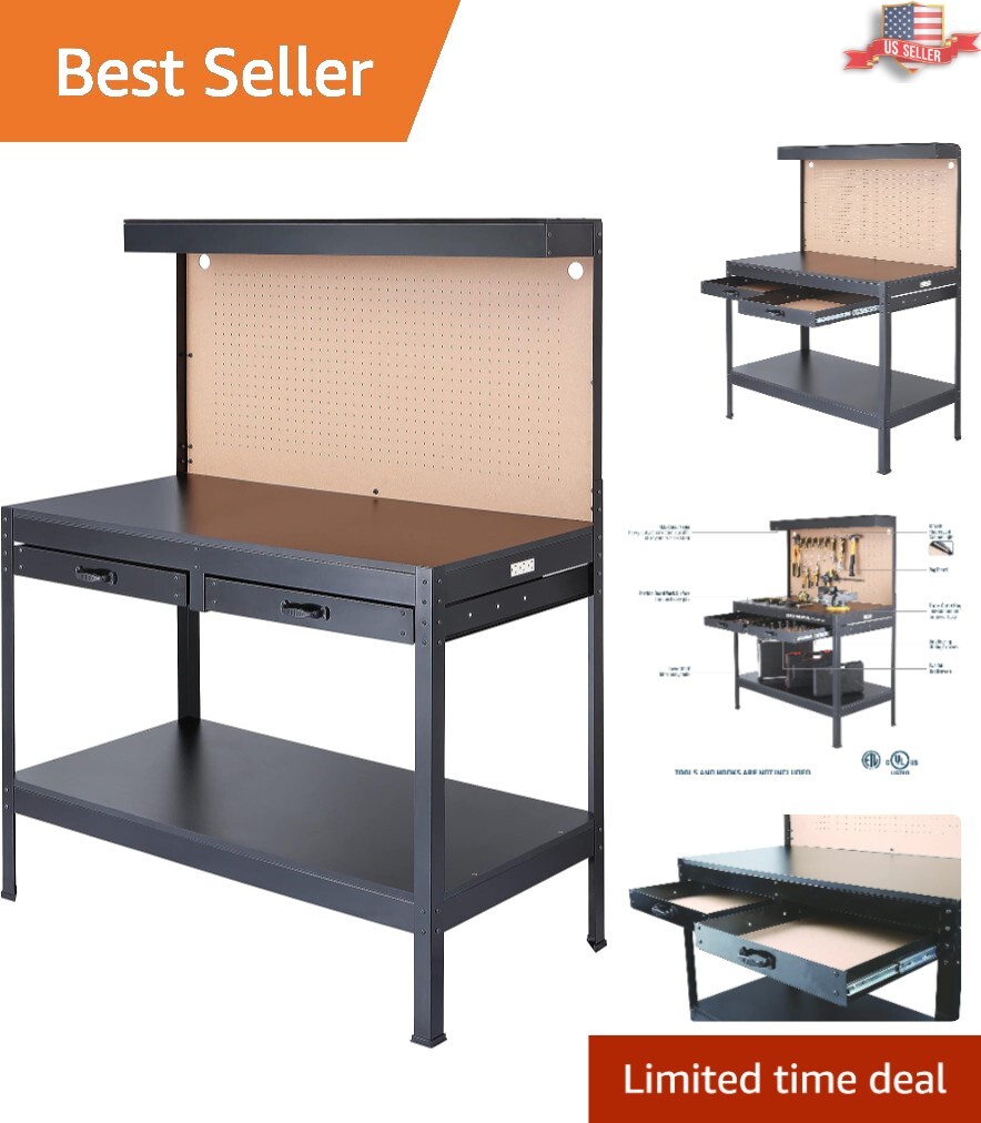 Multipurpose Workbench with Power Outlets & Light - Durable Steel Construction