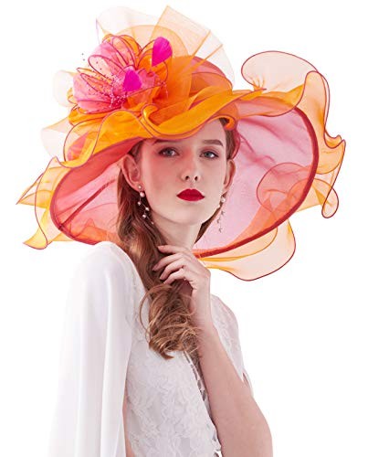Z&X Women's Derby Church Hat Organza Fascinator Wedding 02b- Orange and Rose