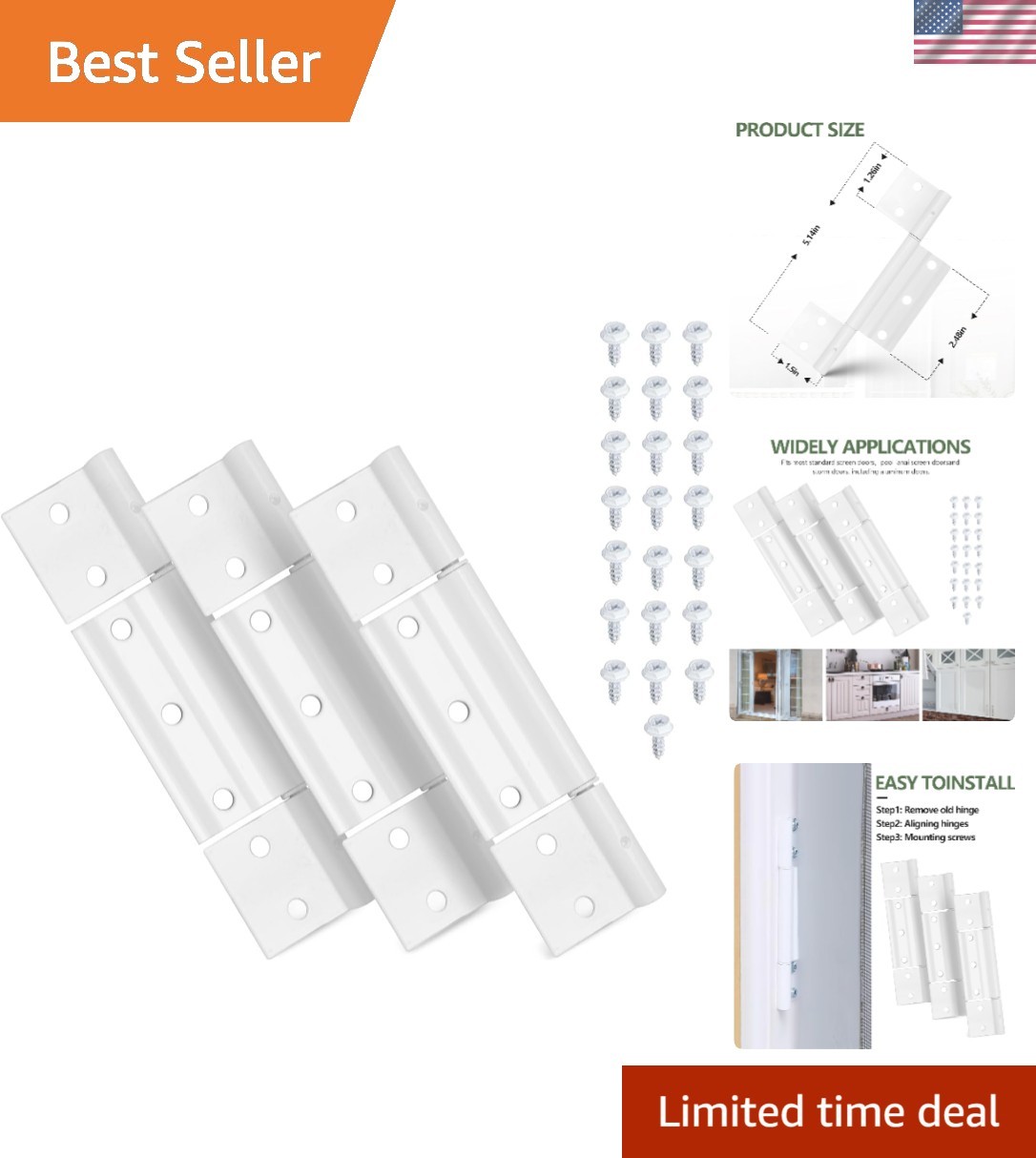 Replacement Storm Door Hinges Kit for Larson - Includes 22 Screws - 3 Pack