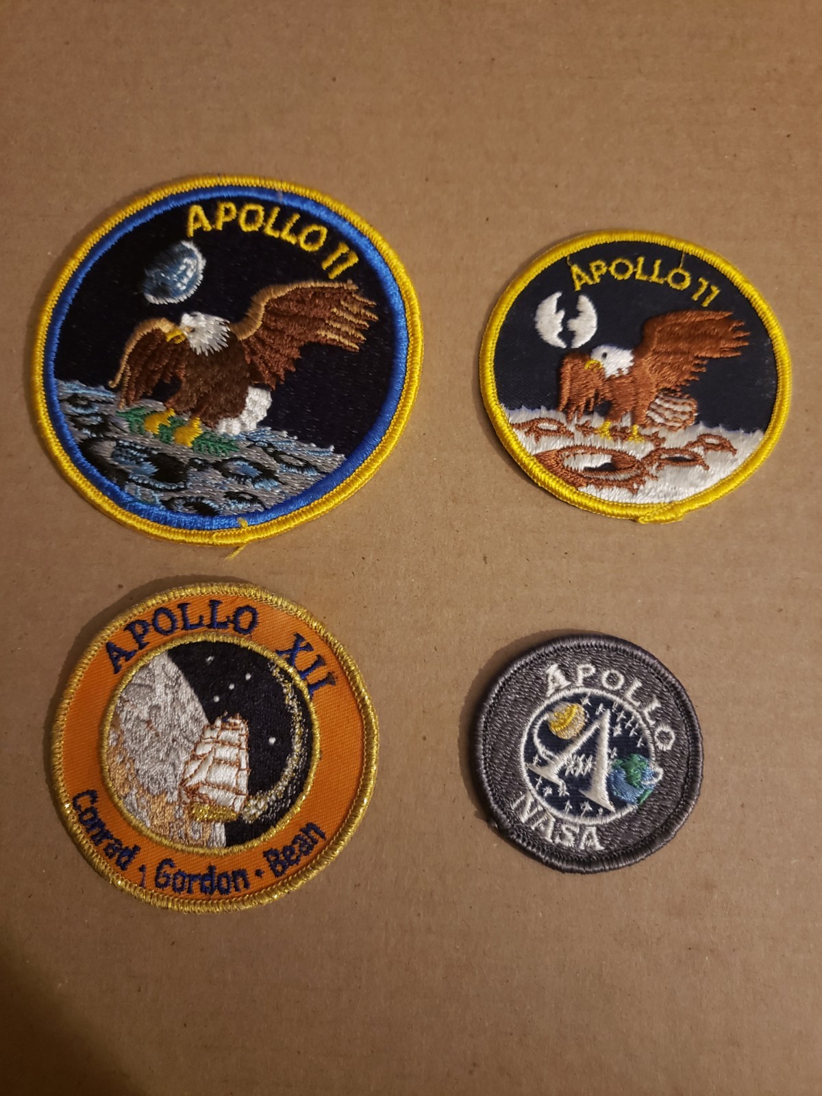 4 Vintage NASA Apollo 11 + 12 Patch Eagle Moon Landing Armstrong Aldrin Collins
