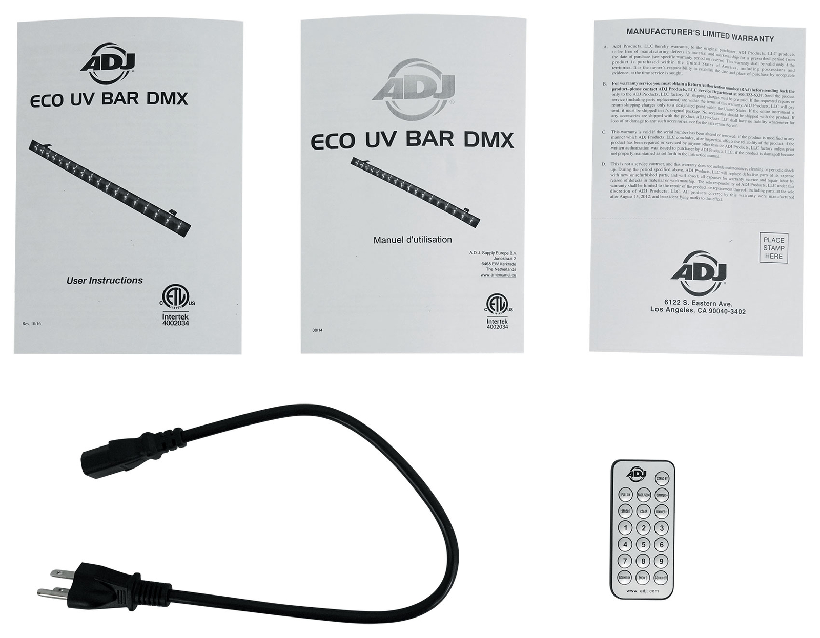 (2) American DJ ECO BAR UV DMX Ultraviolet LED Bar Black Lights w/Remotes+Fogger