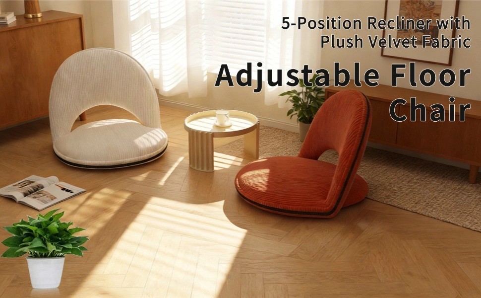 Foldable White Adjustable Floor Chairs with Back Support, Tatami Style Folding