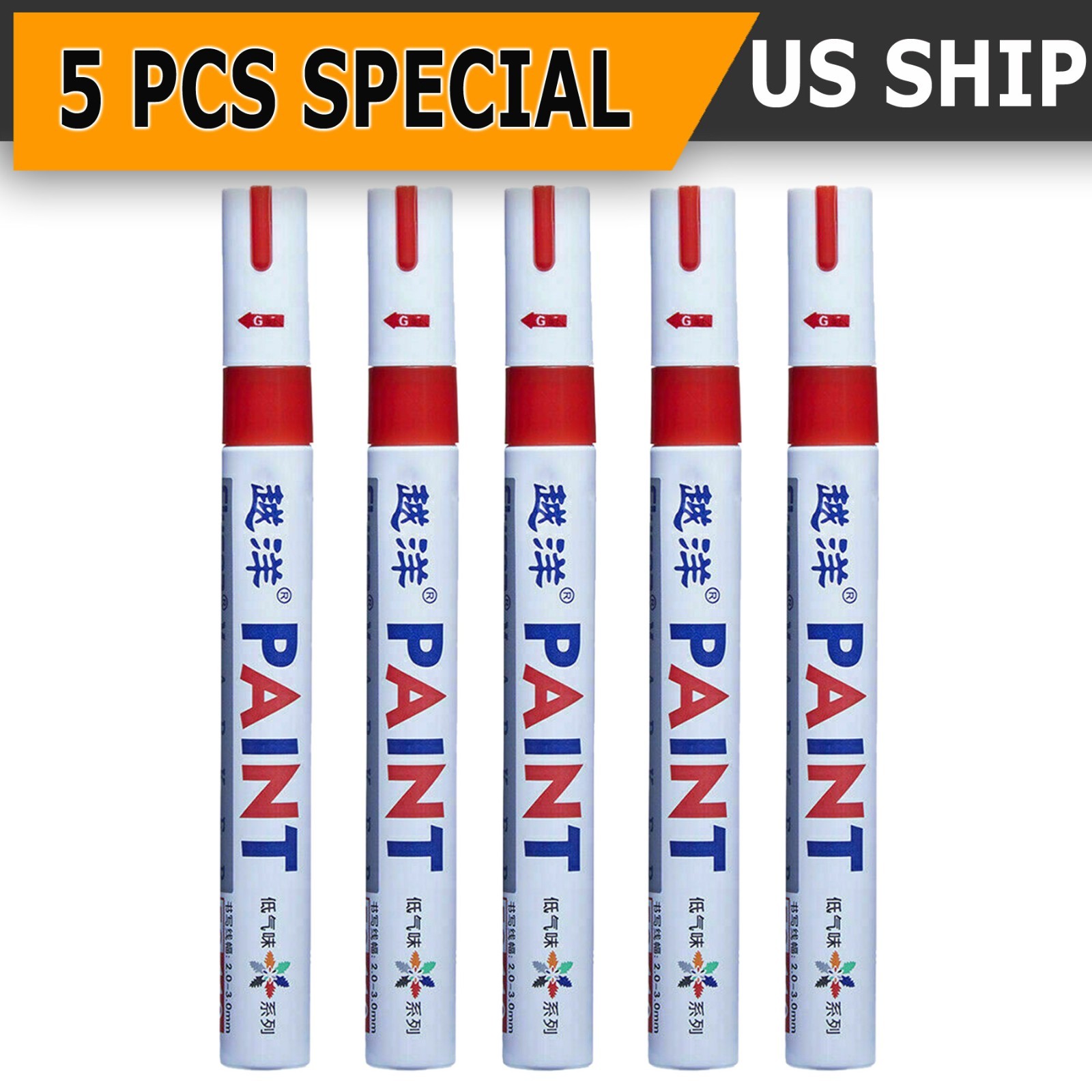 5PC Red Paint Pen Marker Waterproof Permanent Car Tire Lettering Rubber Letter