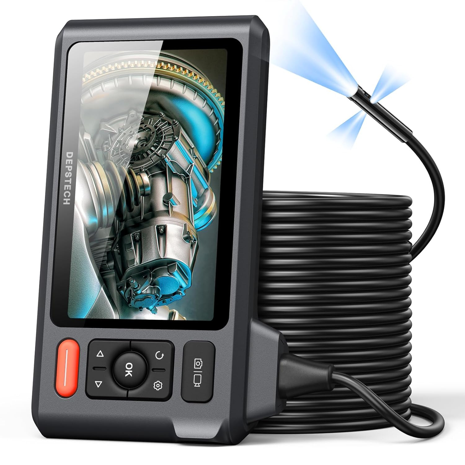 Triple Lens Endoscope Camera with Light with 50FT Semi-Rigid Cable, DEPSTECH 5"