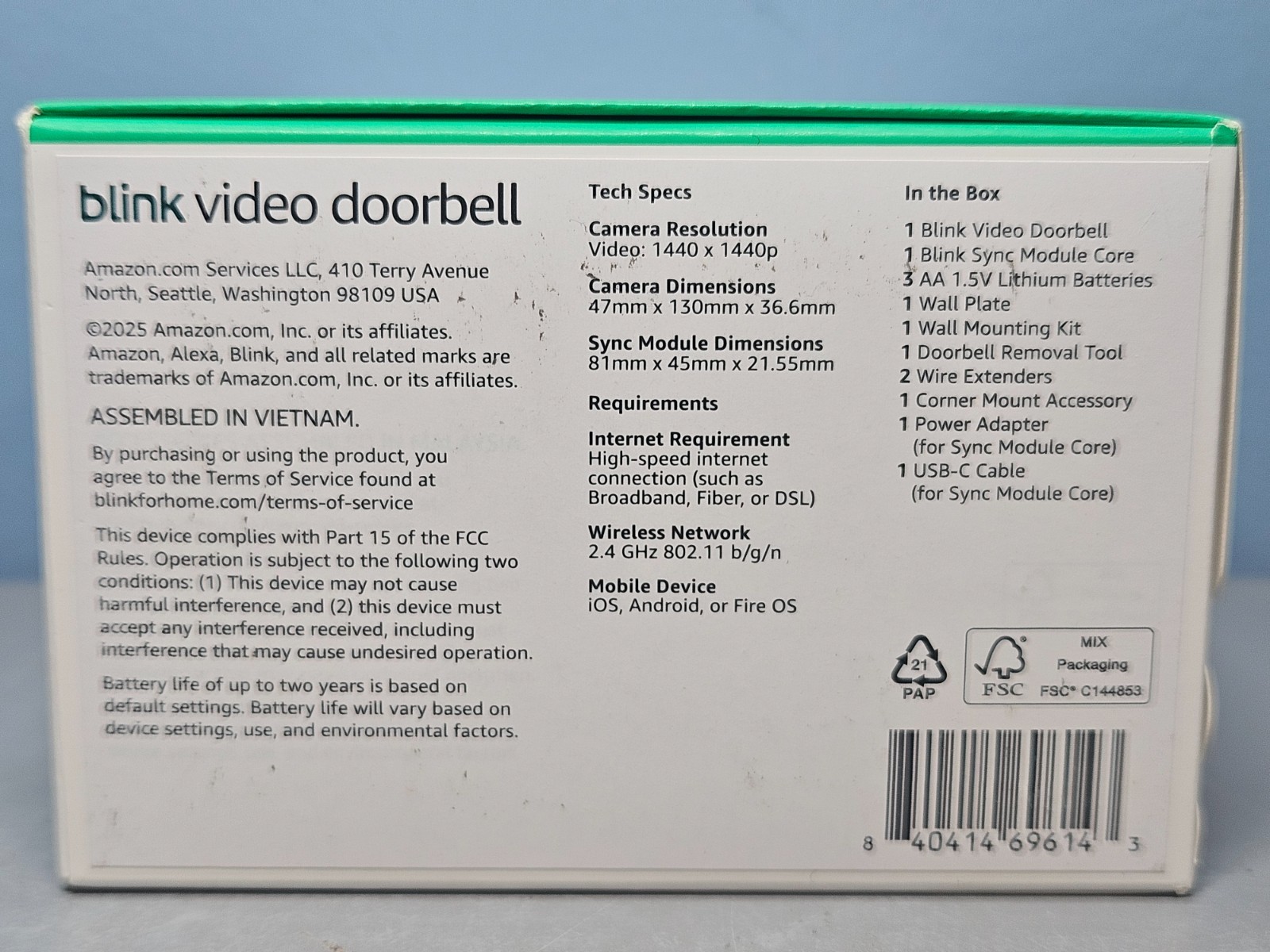 Blink Video Doorbell Battery Powered Sync Module Core Included - New & Sealed