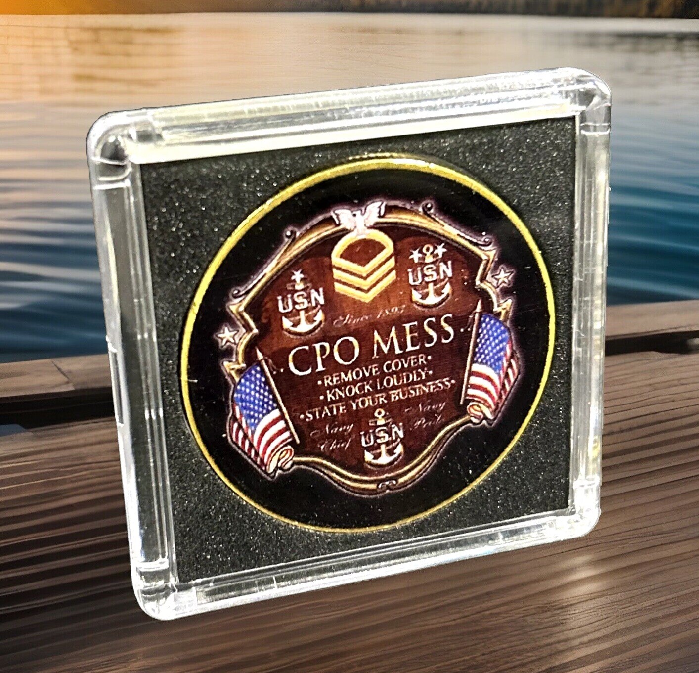 UNITED STATES NAVY Challenge Coin "CPO MESS" Chief Petty Officer with Case