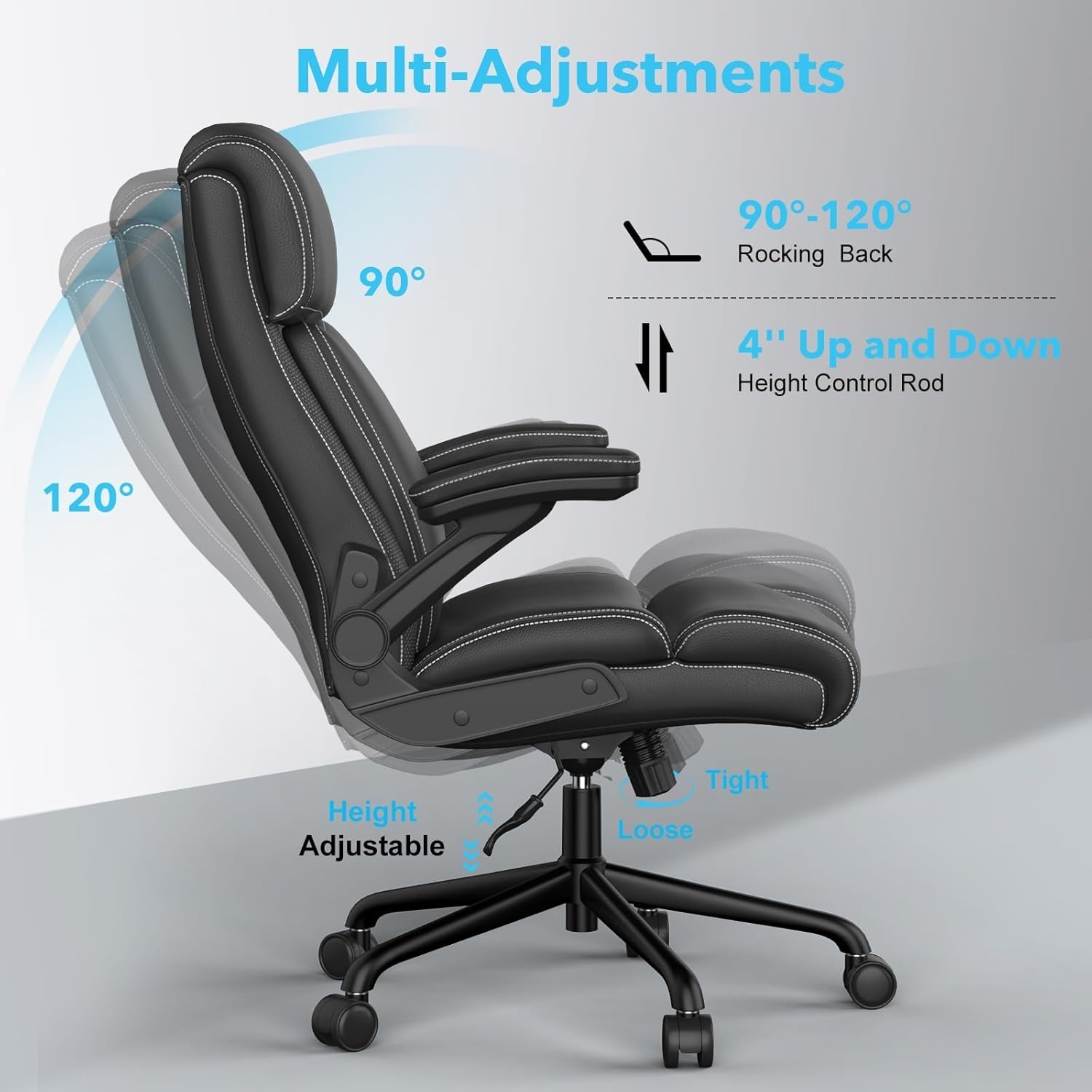 Big and Tall Office Chair, 500lbs for Heavy People, High Back Leather Executive