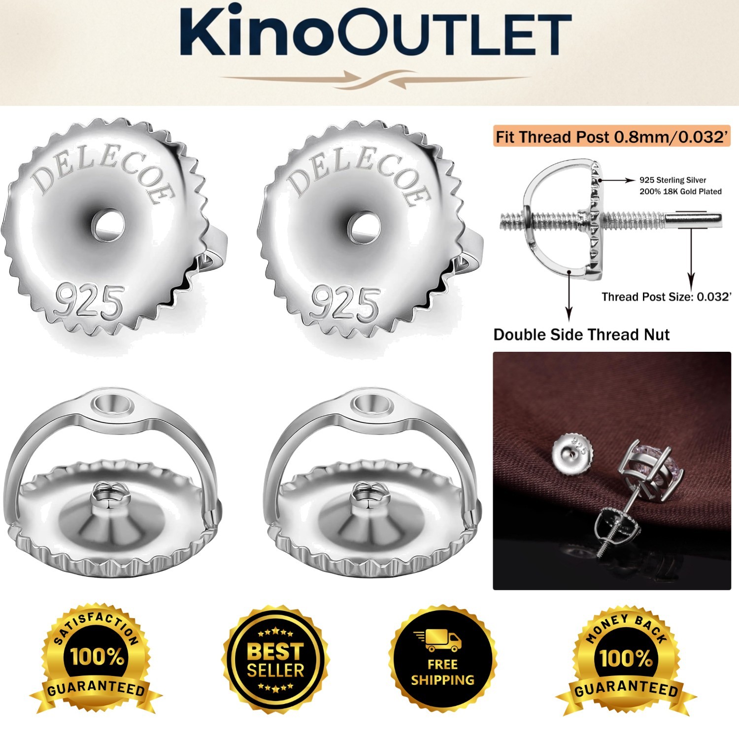4pcs Polished Silver Screw Earring Backs - Perfect Gift Box