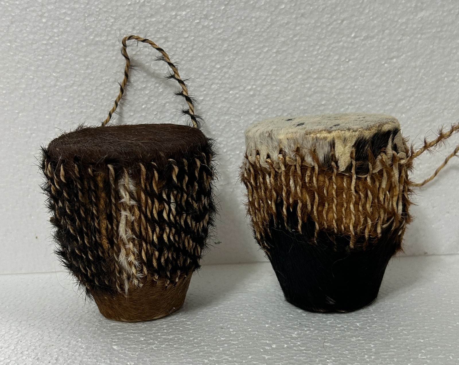 African Animal Hide Hand Drums - Set of 2 - 3.5" Tall (B23)