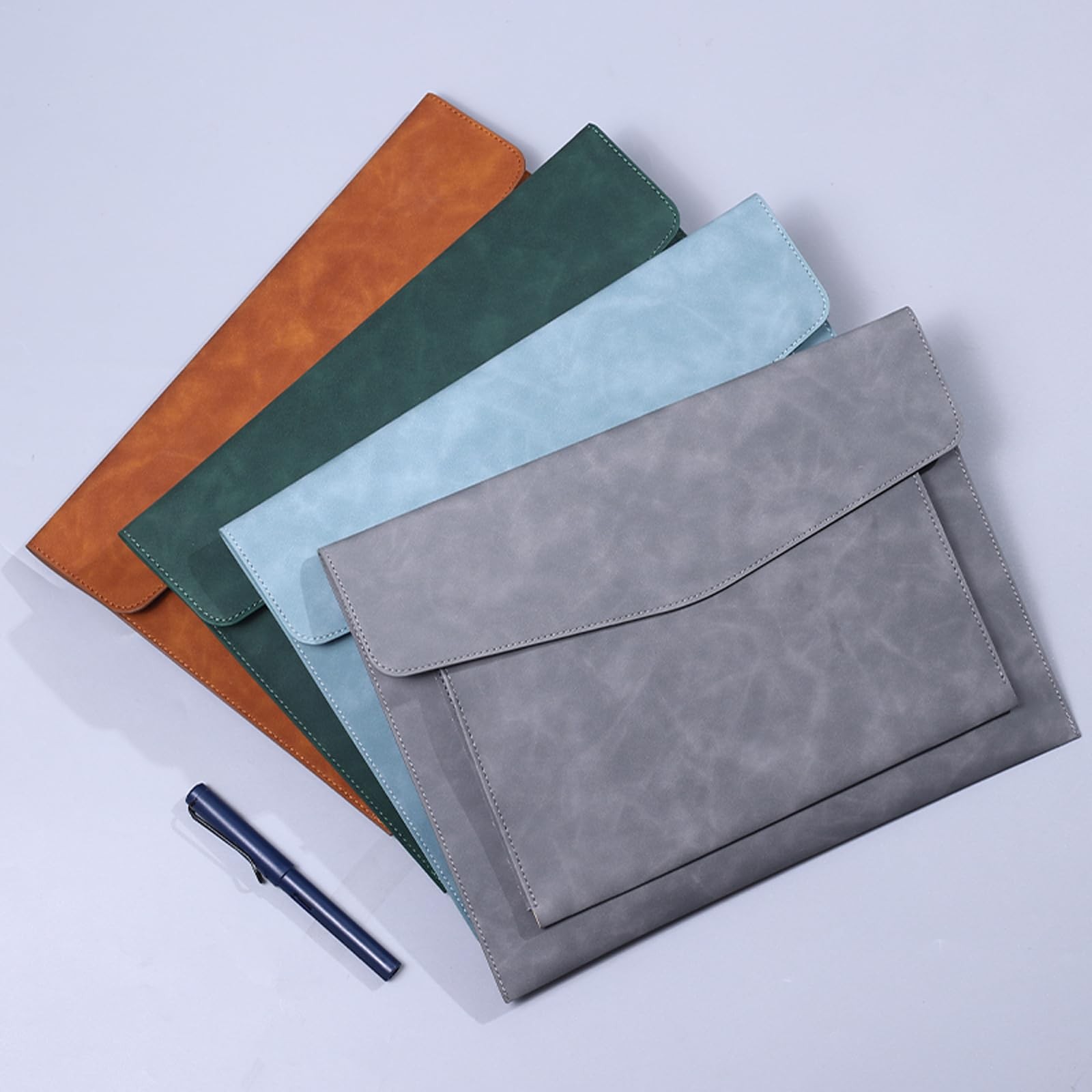 Cyan PU Leather A4 File Folder Document Holder 2 Compartment Snap Closure