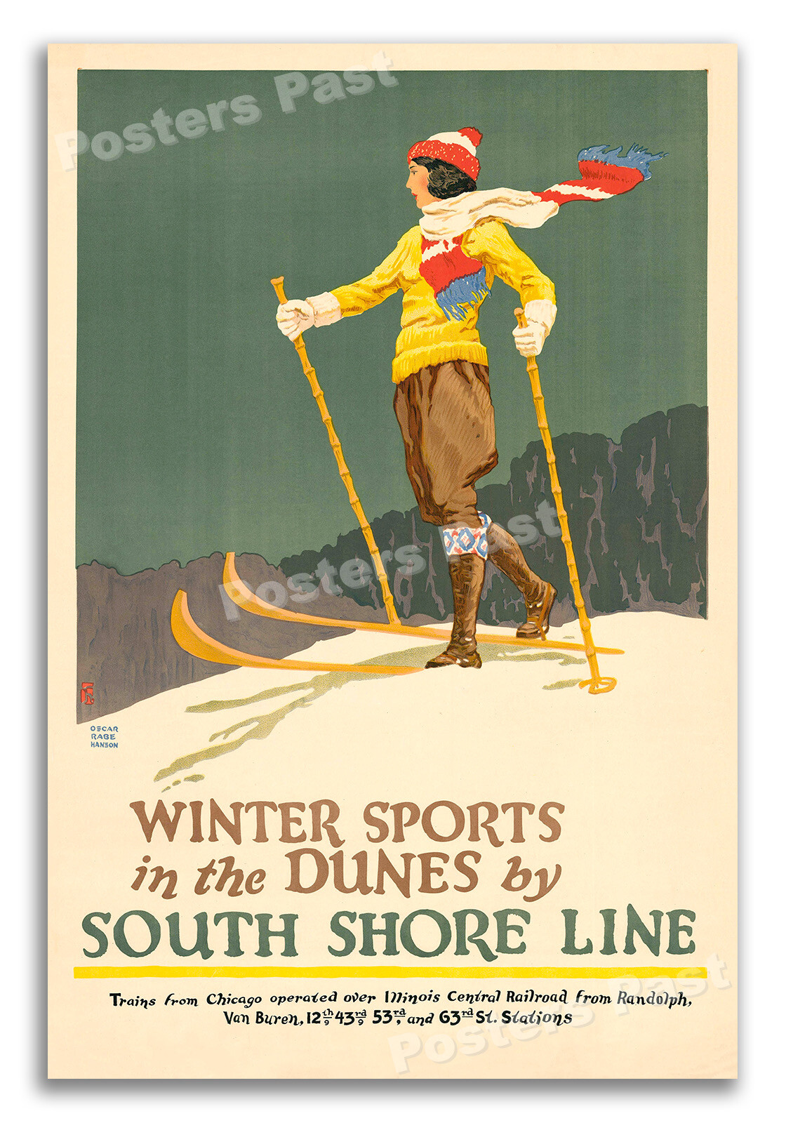 1925 Winter Ski Sports - South Shore Line - Vintage Skiing Travel Poster - 16x24