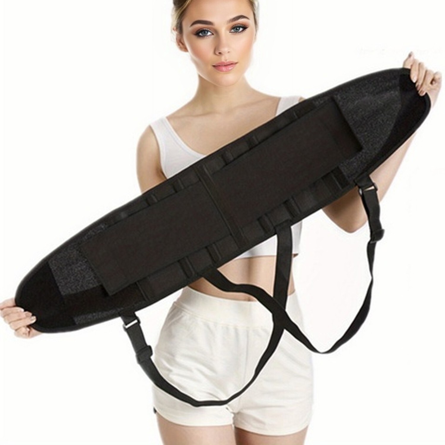 Working Lumbar Lower Back Brace Support Belt with Adjustable Shoulder Straps Men