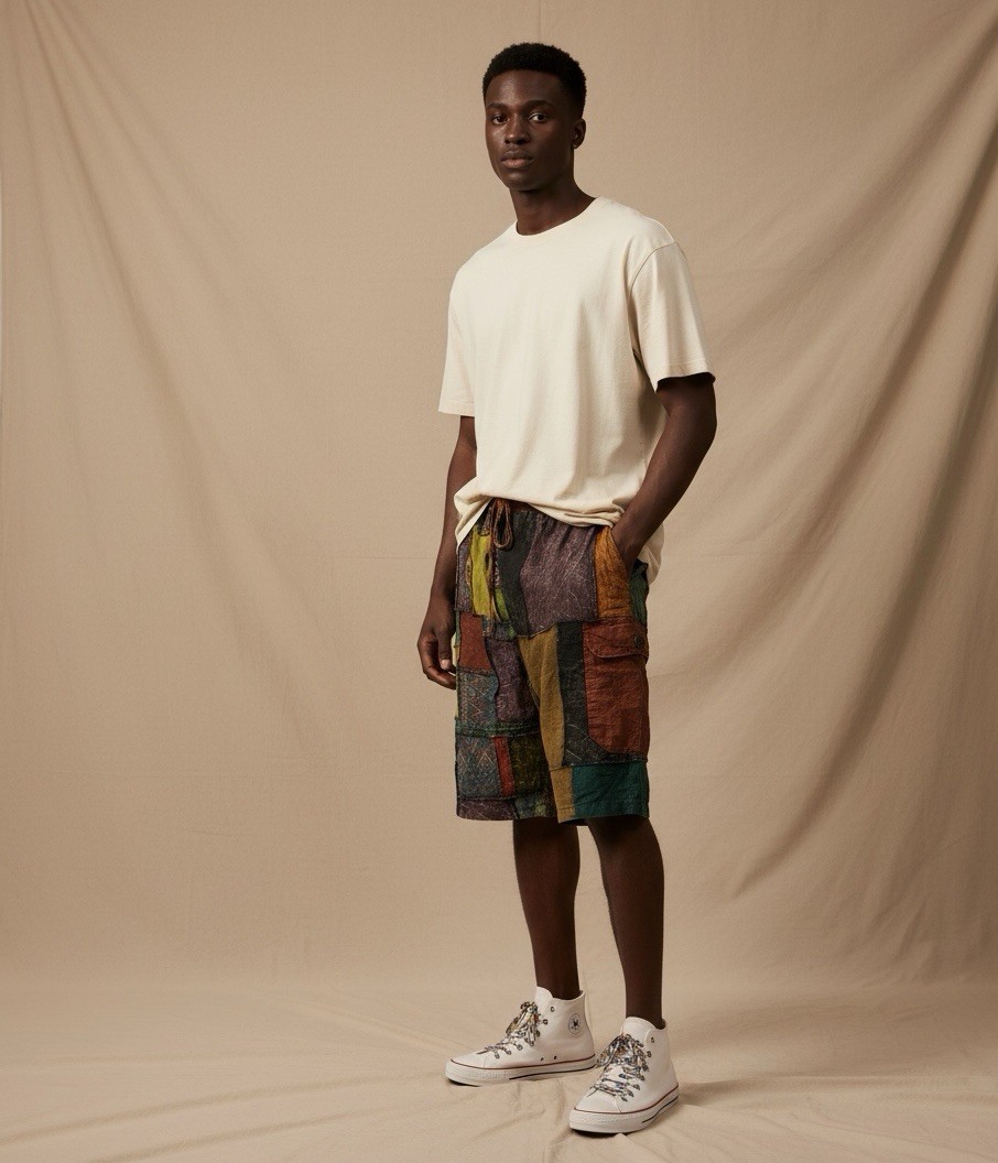 Patchwork Shorts Hand-Made 100% Cotton Unisex Comfy Light Weight Jogging Unique